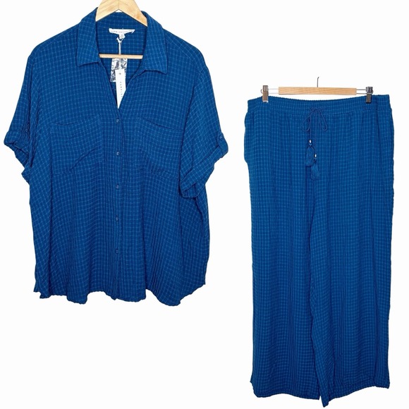 Jane and Delancey Pants - Jane and Delancey Matching Top Crop Pants Set Womens 2X Coastal Lagenlook Resort